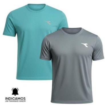 Imagem de Kit 2 Camisetas Diadora Small Logo Masculina - Azul Turquesa e Grafite XGG-Masculino