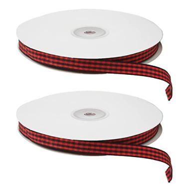 Imagem de Fita xadrez preta vermelha com design de treliça, textura mais suave, fita de embrulho com fio para decoração de festa de casamento de Natal, material de poliéster 100 jardas, 2