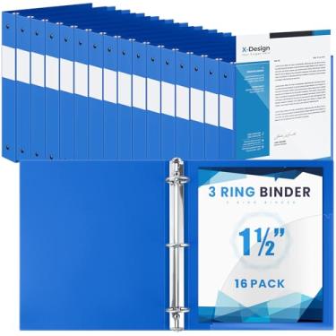 Imagem de Henoyso 16 fichários de 3 anéis com capa transparente de plástico flexível, tamanho carta 21,6 x 28 cm, fichários versáteis de papel para escola, escritório, casa, 1 bolso (azul)