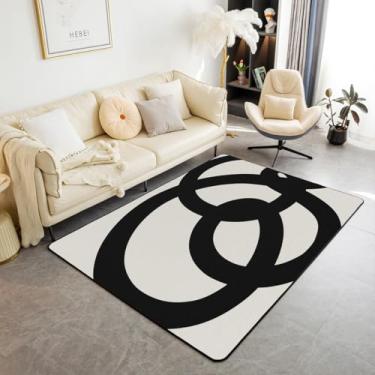 Imagem de Tapete abstrato para crianças, 7,5 x 12,5 cm, preto e bege, para meninos, meninas, adolescentes, arte moderna, sala de estar, tapete geométrico, para uso interno, macio, antiderrapante