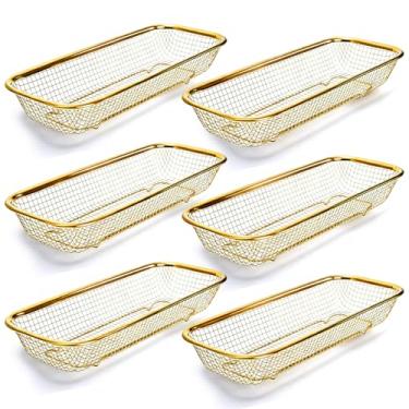 Imagem de Mezchi Pacote com 6 organizadores de gaveta de cozinha dourados, bandeja de talheres de aço inoxidável para gaveta, suporte de utensílios para festa, talheres e cestas de talheres para faca, garfo