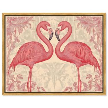 Imagem de Art Remedy In Flamingo's Eyes Canvas Animal Chinoiserie, moldura dourada, 61 cm x 50 cm