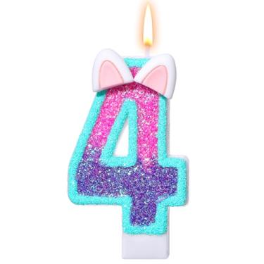 Imagem de Vela de aniversário de gato número 4 para decorações de festa, enfeite de bolo com tema de orelha de gato, decoração de festa de aniversário, tema de gato, 4º aniversário, lembrancinhas, suprimentos