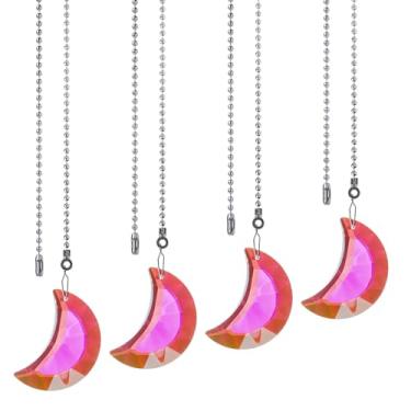 Imagem de LONGSHENG - SINCE 2001 - Pacote com 4 correntes prateadas para ventilador de teto, prismas de cristal, correntes de pingente de lua para ventiladores de teto e luzes, extensores decorativos com