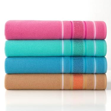 Imagem de Kit 3 Toalhas de Banho Loretta Grande, 100% Algodão, Cores Sortidas, 130x68cm, 280g/m²