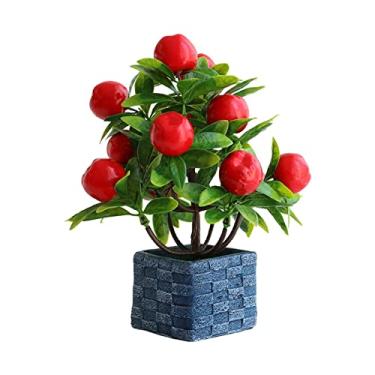 Imagem de Plantas artificiais em vasos de plantas artificiais criativas de romã falsa, mangueira, macieira, planta, vegetação, para casa, escritório, prateleira, decoração de mesa, plantas artificiais para