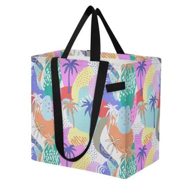 Imagem de SEHANY Sacola reutilizável de folhas de palmeira com alças reforçadas, bolsa de compras de lona dobrável à prova d'água de grande capacidade para viagem, cozinha, praia