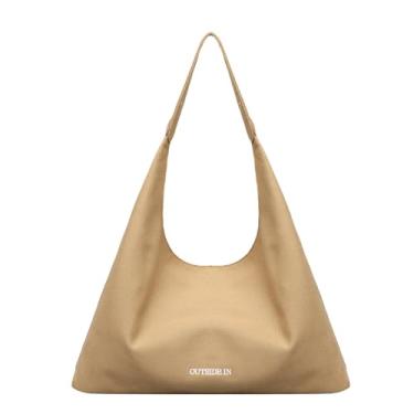 Imagem de Arkefi Bolsa feminina casual de lona bolsa de ombro de grande capacidade para trabalho, compras, férias, Caqui, Medium