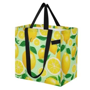 Imagem de SEHANY Sacolas de compras reutilizáveis de verão limão com alças reforçadas, bolsa de compras de lona dobrável à prova d'água de grande capacidade para viagem, cozinha, praia