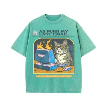 Imagem de Camiseta Unissex De Algodão Macio E Respirável Com Estampa De Gato Jog