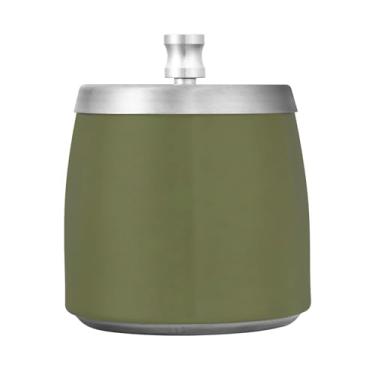 Imagem de STAYTOP Cinzeiro de cor sólida verde-oliva escuro com tampa, aço inoxidável à prova de vento, cinzeiro sem fumaça, grande cinzeiro de cigarro ao ar livre para decoração de escritório em casa