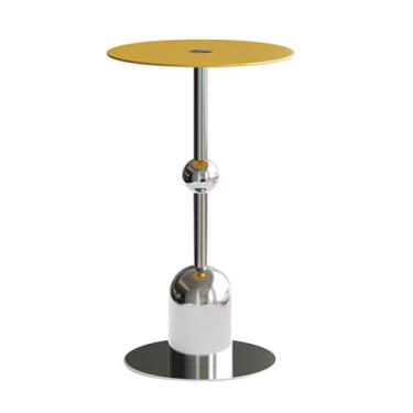 Imagem de Mesa de centro de vidro sofá mesa lateral moderna e minimalista canto pequeno redondo espelho acabado rack de chá mesa lateral (amarelo)