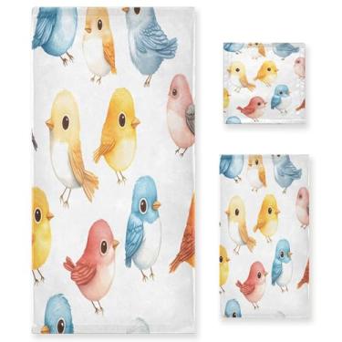 Imagem de xigua Conjunto de toalhas de banheiro de pássaros de desenho animado toalha de banho macia absorvente de 3 peças toalha de mão toalhas decorativas para banheiro, academia, hotel, praia, piscina
