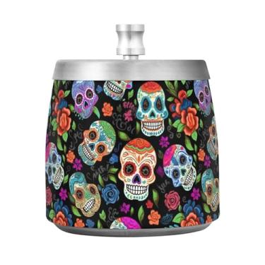 Imagem de STAYTOP Cinzeiro de caveira com tampa, cinzeiro de aço inoxidável à prova de vento, sem fumaça, cinzeiro grande para uso ao ar livre para decoração de escritório em casa