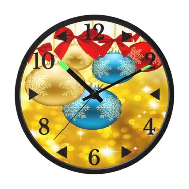 Imagem de STAYTOP Relógio de parede de LED com bola de Natal lindamente colorido para quarto com brilho noturno, relógios de parede silenciosos de 30 cm para decoração de sala de estar, controle de som, relógio