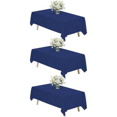 Imagem de Fixwal Toalha de mesa retangular azul marinho 152 x 251 cm, pacote com 3 toalhas de mesa de tecido de poliéster de 1,8 m, capas de mesa retangulares para festa, banquete, jantar, aniversário