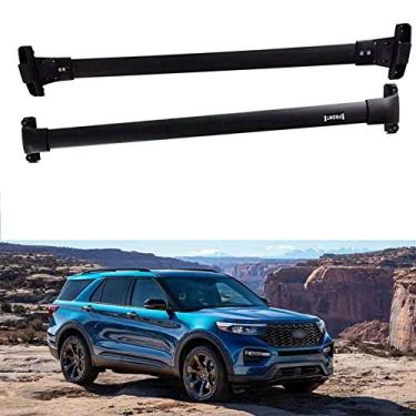 Imagem de YiXi-Partswell 2 peças de rack de teto barras transversais bagageiro de alumínio adequado para Ford Explorer 2020 2021 - preto
