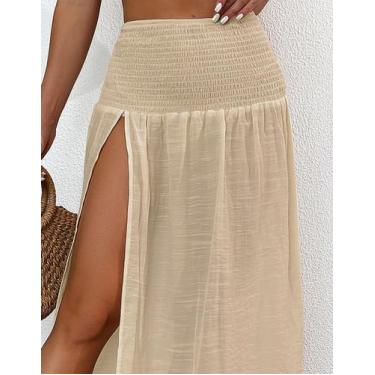 Imagem de Saia Longa Feminina Fenda Lateral Saida de Praia Franzida Elástico Mod