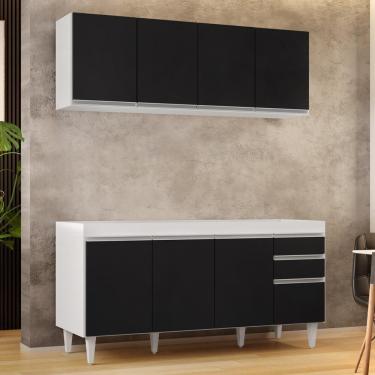 Imagem de Armário Aéreo Nevada E Balcão Para Pia 160cm Arkansas Branco-preto - Lumil Móveis