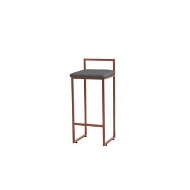 Imagem de Banqueta Alta Decorativa Pietra Em Linho Com Armação Dourada