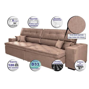 Imagem de Sofá Austin 2,62m Retrátil, Reclinável Com Molas No Assento E Almofadas, Tecido Suede Castor