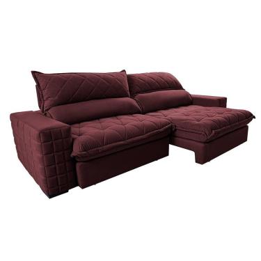 Imagem de Sofá Retrátil E Reclinável 2,75m Molas Ensacadas Cama Inbox Elegance Com Thermogel Velusoft Vinho