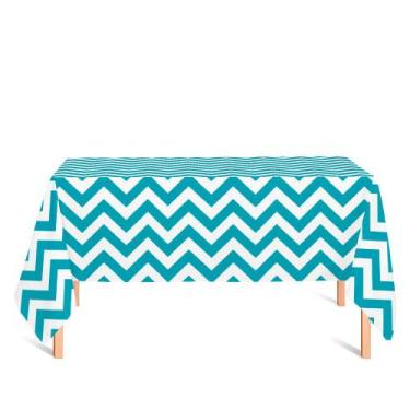 Imagem de Toalha de Mesa Retangular em Tecido Jacquard Estampado Chevron Azul Tu