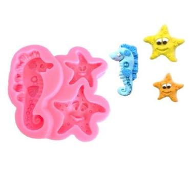 Imagem de Molde Silicone Cavalo Marinho Estrela Mar Biscuit Fondant - Luyke