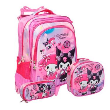 Imagem de Kit Mochila Infantil Menina Carrinho 3D Com Lancheira - Plike