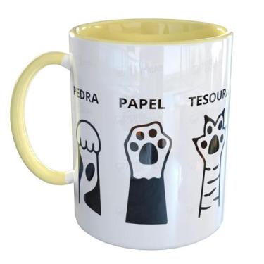 Imagem de Caneca Porcelana Patinhas Gato Pedra Papel Tesoura - Pense Canecas, Am