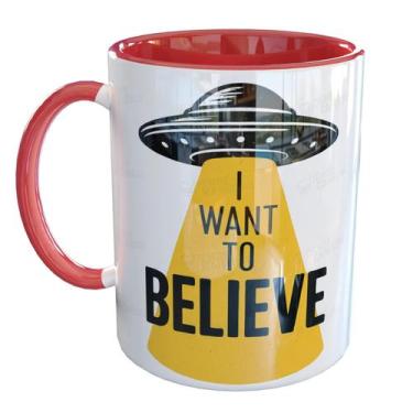 Imagem de Caneca Porcelana Ovni I Want To Believe Ufologia - Pense Canecas, Verm