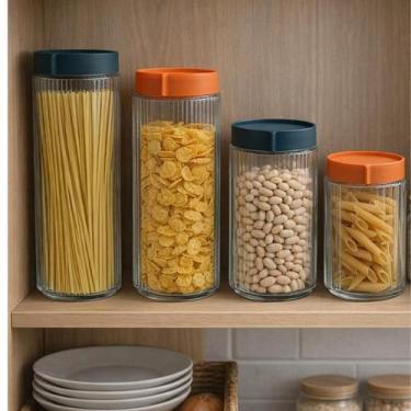 Imagem de Conjunto de Potes de Vidro 4 Peças com Tampa Colorida - Ideal