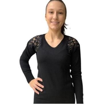 Imagem de Blusa Alpelo Feminina Modal Bordada Preta 4171 Cor:;Tamanho:40;Gênero:Feminino-Feminino