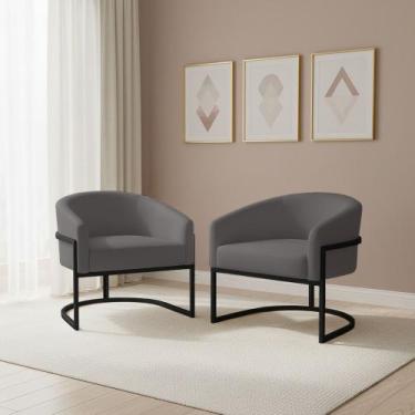 Imagem de Poltrona Sala Decorativa Kit 2 Arielle Industrial Preto Sintético D03 
