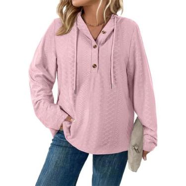 Imagem de Moletom feminino Eytino, tamanho grande, decote em V, 1x rosa claro