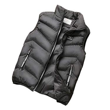 Imagem de WSLCN Colete Masculino de Inverno Grosso Jaqueta Acolchoada sem Mangas Quente Gola de Pé Bolsos com Zíper Preto Tamanho M