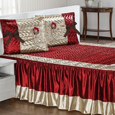 Imagem de Colcha Casal Padrão Capricho Cetim 03 Peças - Vermelho