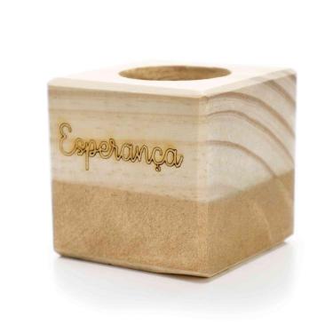 Imagem de Porta Vela Quadrado Natal Esperança Madeira E Dourado 7Cm