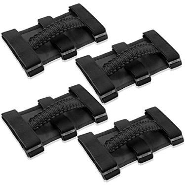 Imagem de Kujunpao 4 puxadores de barra de rolo compatíveis com Jeep Wrangler JLU JK JKU TJ YJ LJ LJ JT JL & Gladiator JT 1987-2021 UTV & ATV, serve em barras de 3,8 a 7,6 cm, 3 alças de tecido (preto)