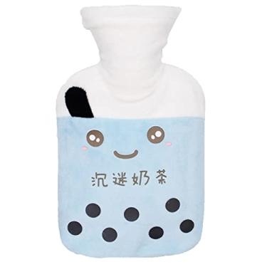 Imagem de Garrafa de água quente de PVC, bolsa térmica reutilizável e livre de BPA com capa de pelúcia macia para compressa de calor aquecedor de cama e aquecedores de pés almofada de alívio de terapia, azul 2.350ml