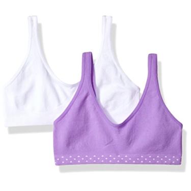 Imagem de Hanes Sutiã sem costura Comfortflex Fit para meninas grandes, pacote com 2, Branco/Roxo primavera, G