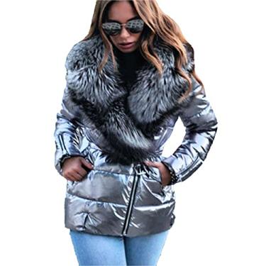 Imagem de Jaqueta feminina acolchoada de inverno Metálico Sort Casaco acolchoado quente para neve...