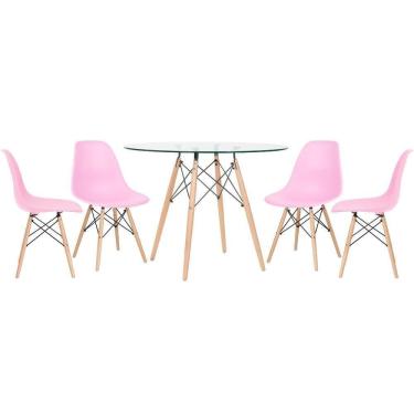 Imagem de Mesa Redonda Eames 100cm + 4 Cadeiras Rosa Claro