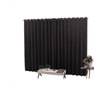 Imagem de Cortina 5,00x2,60 Sala Quarto Cozinha Voil Forro Blackout Cor: Preto