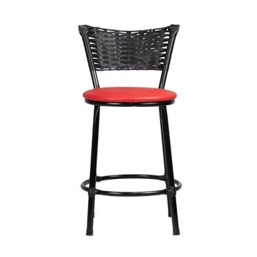 Imagem de Banqueta Baixa Moderna Multiuso Sua Casa Top Cozinha Americana Aço Balcão Area Gourmet Banco Encosto Juncado Estrutura Branca (Junco Preto, Vermelho)