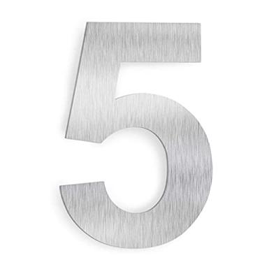 Imagem de Número da casa - Número de endereço residencial flutuante de aço inoxidável de 15 cm, à prova de ferrugem e fácil instalação, prata, número 5