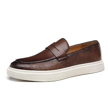 Imagem de Mocassins masculinos de couro casual retrô British Elegance da Ying LUN Le Fu Shoes, Marrom, 41