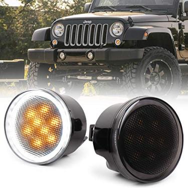 Imagem de MOVOTOR JK Luzes de seta brancas halo âmbar LED fumê grade frontal luzes de estacionamento para Jeep Wrangler JK e JK Unlimited 2007-2018