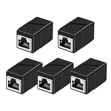 Imagem de Acoplador RJ45, pacote com 5 adaptadores Ethernet fêmea para fêmea, adaptador extensor de cabo Ethernet, 8 pinos modular reto, conectores de rede para cabo Ethernet Cat8/Cat7/Cat6/Cat6a/Cat5e/Cat5 (preto)