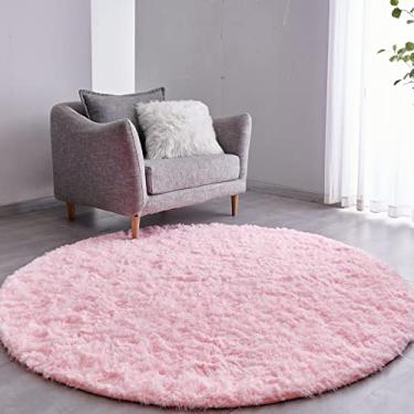 Imagem de FJZFING Tapete redondo rosa de pelúcia ultramacio, moderno, 15 x 15 cm, tapete circular fofo para quarto de criança, tapete circular para quarto de bebê, antiderrapante, decoração de casa, tapete rosa fofo para quarto de adolescentes